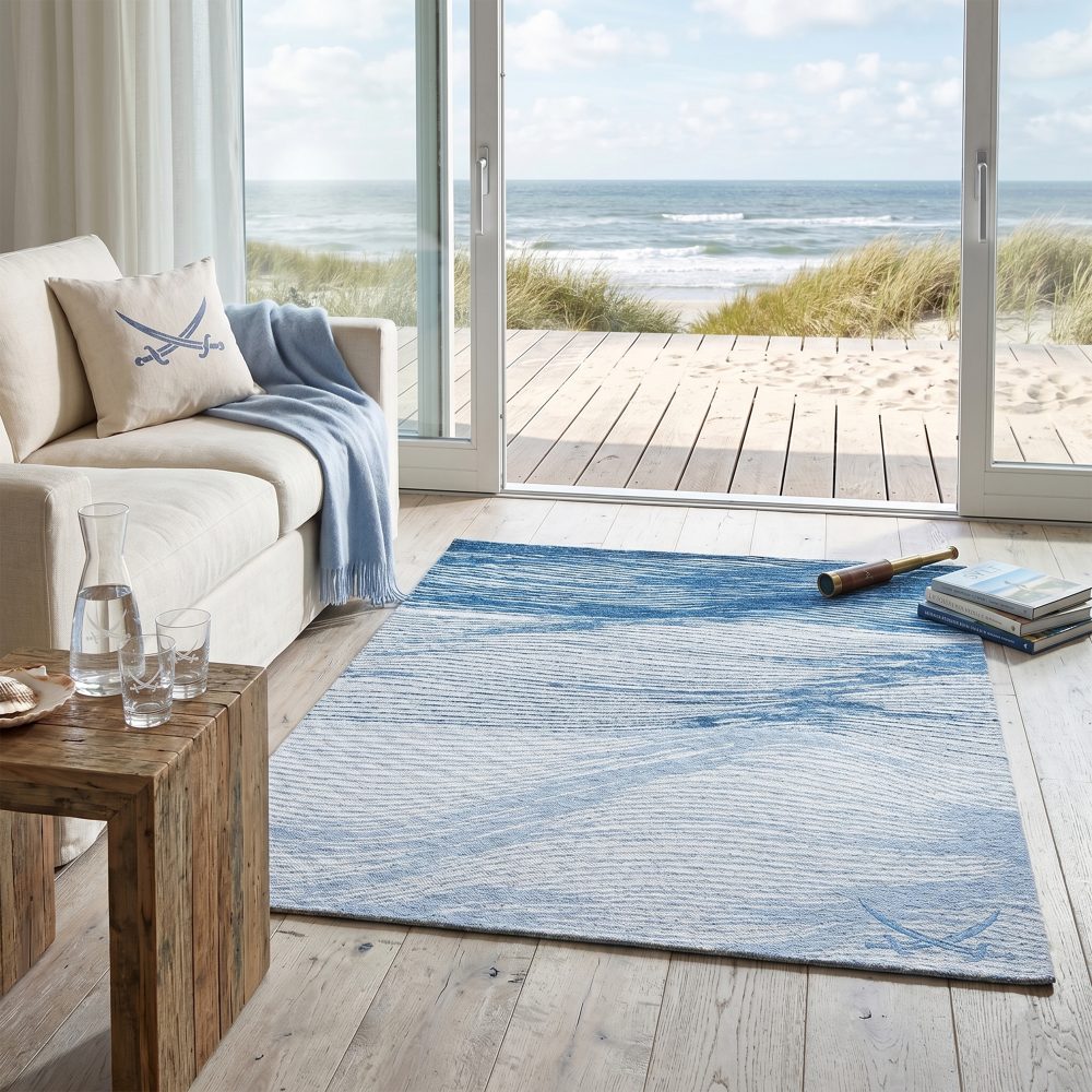 Sansibar Teppich »Keitum 007«, rechteckig, 3 mm Höhe, Flachgewebe, modernes Wellen Design & gekreuzte Säbel, ideal im Wohnzimmer & Schlafzimmer
