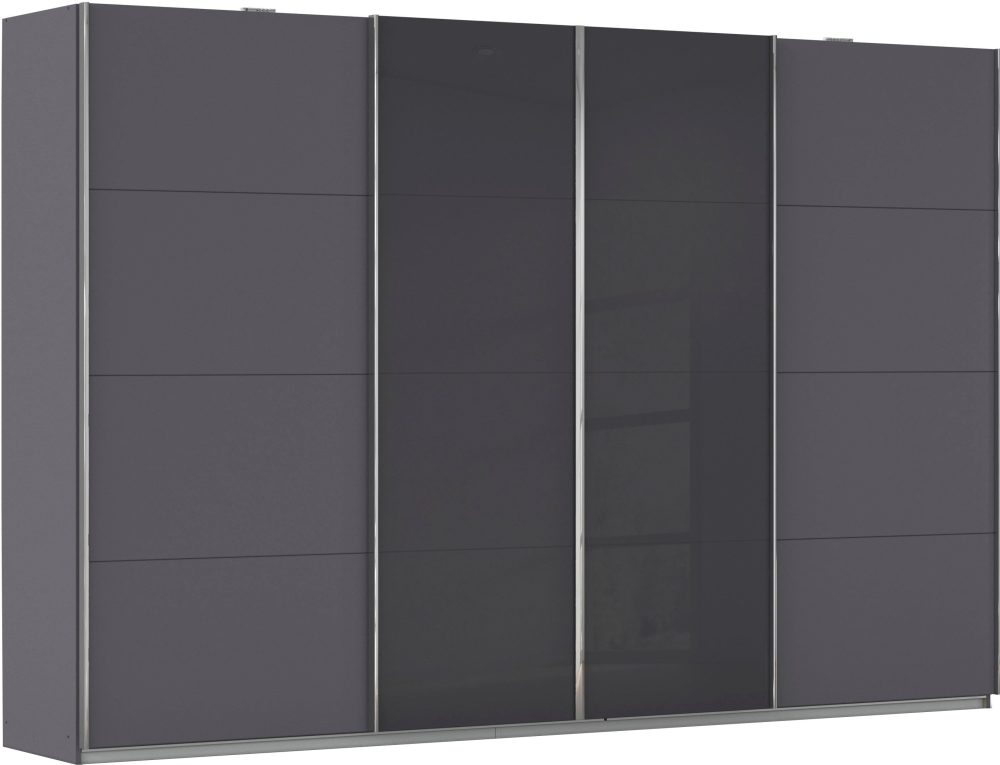 MID.YOU Schiebetürenschrank in graphitfarben, grau , Bensheim 316/211 , Holzwerkstoff , 4 Fächer , 316x211x62 cm , bedruckt,Nachbildung , 000380037978