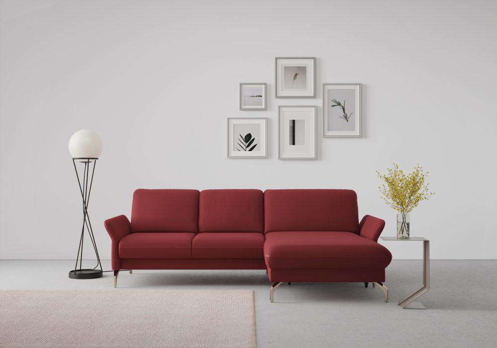 sit&more Ecksofa »Fashion«, wahlweise mit Kopfteilverstellung und Vorziehsitz, motorisch, mit satinierten Nickelfüssen