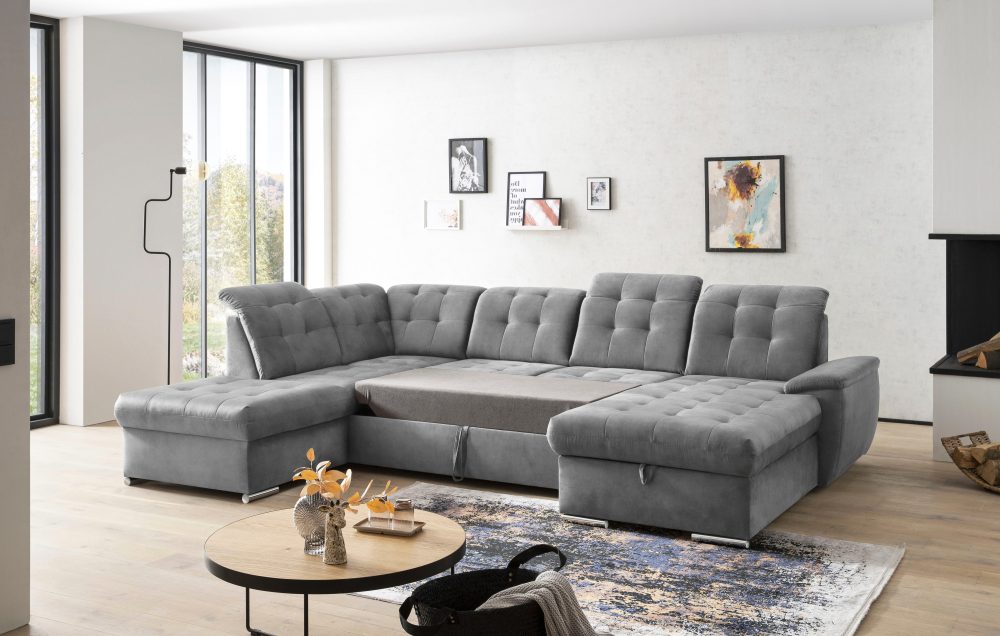 exxpo - sofa fashion Wohnlandschaft, (4 St.), 6x Kopfteilverstellung, Wahlweise mit Bettfunktion und Bettkasten