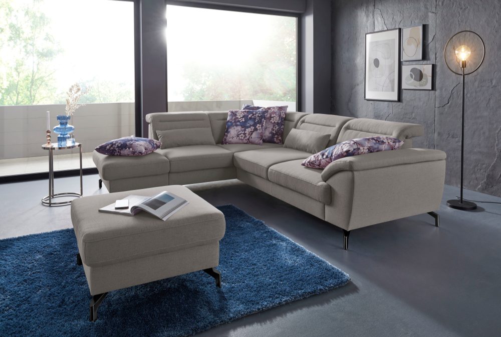 sit&more Ecksofa, 12 cm Fusshöhe, inklusive Sitztiefenverstellung, wahlweise Kopfteilverstellung, wahlweise in 2 unterschiedlichen Fussfarben