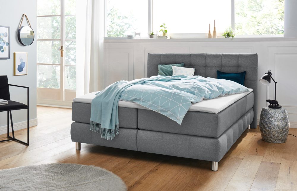 andas Boxspringbett »Salo XXL«, in Samtoptik oder Struktur, 6 Breiten in Überlänge 220cm, 4 Härtegrade