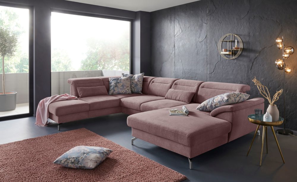 sit&more Wohnlandschaft, 12 cm Fusshöhe, inklusive Sitztiefenverstellung, wahlweise Kopfteilverstellung, wahlweise in 2 unterschiedlichen Fussfarben