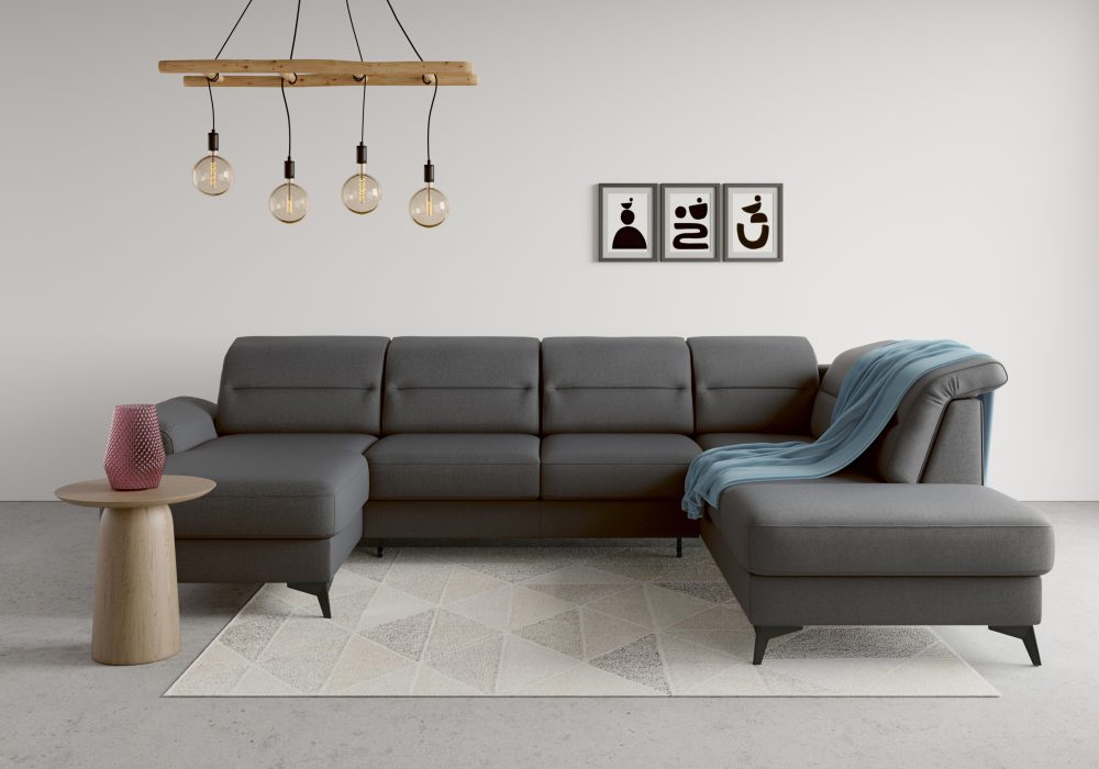 sit&more Wohnlandschaft »Sinatra«, optional mit Kopfteilverstellung und Armteilfunktion oder mit Kopfteilverstellung, Armteilfunktion, Bettfunktion und Stauraum, mattschwarze Metallfüsse