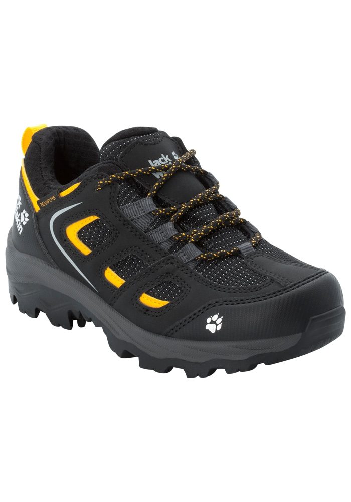 Jack Wolfskin Wasserdichte Kinder Wanderschuhe Vojo Texapore Low Kids 28 schwarz black / burly yellow