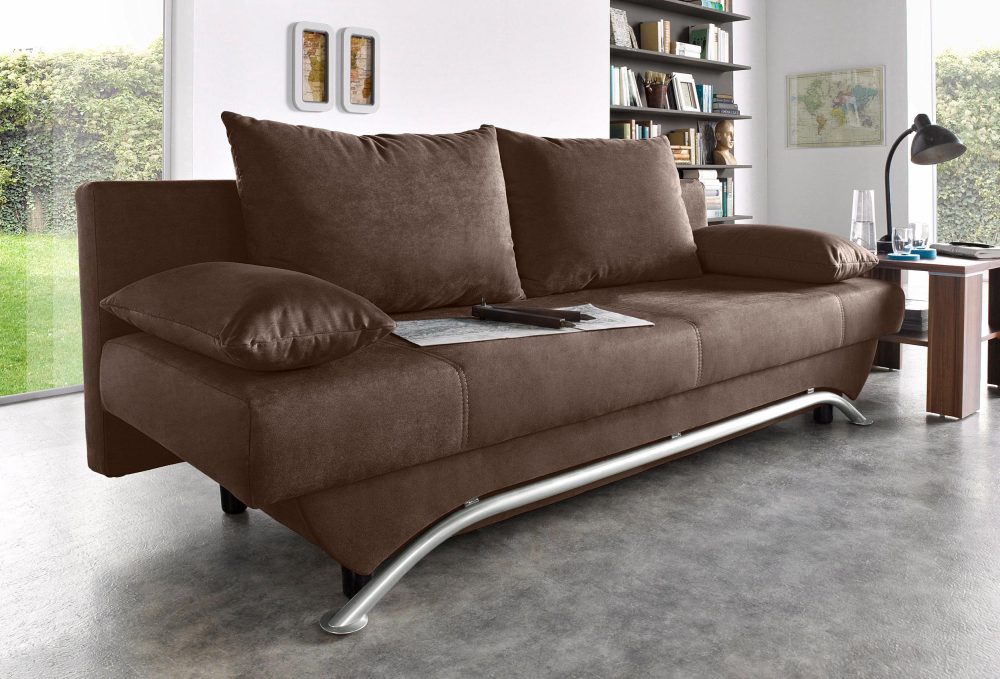 INOSIGN Schlafsofa, inklusive Bettfunktion und Bettkasten, inklusive loser Zier- und Rückenkissen, frei im Raum stellbar