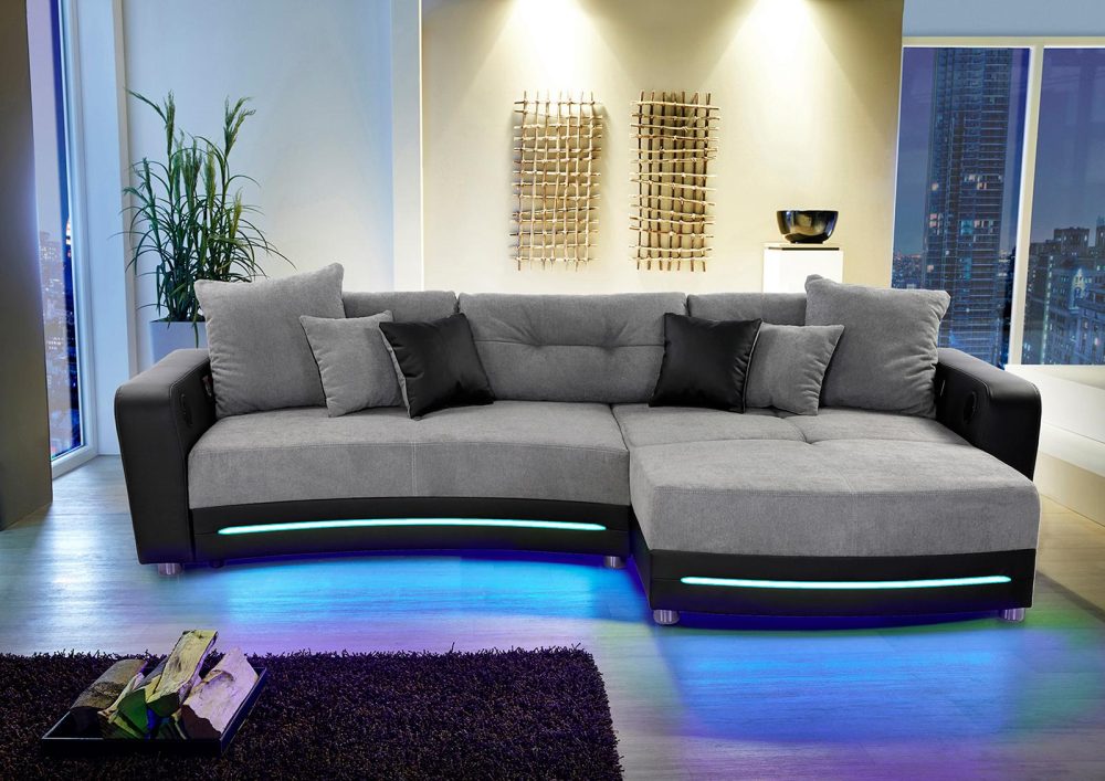 Jockenhöfer Gruppe Ecksofa, inklusive RGB-LED-Beleuchtung und Bluetooth-Soundsystem, Recamiere links oder rechts montierbar, inklusive loser Rücken- und Zierkissen, frei im Raum stellbar