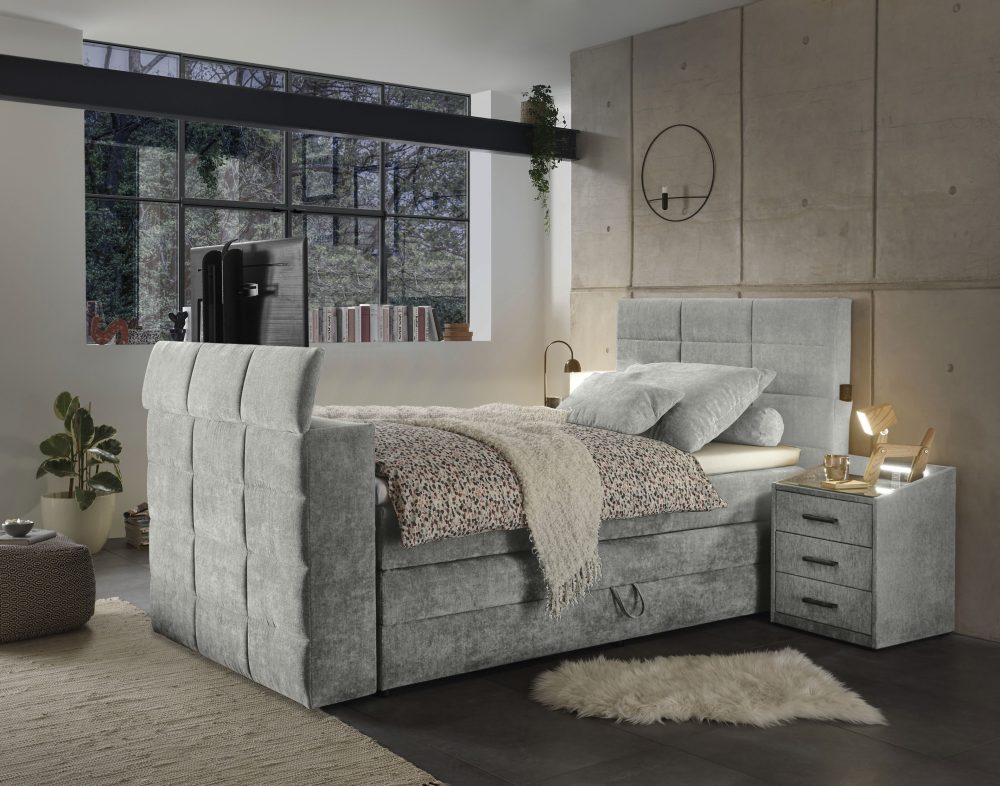 ED EXCITING DESIGN Boxspringbett »Denver« inkl. 1 bzw. 2 Bettkästen, motorisierte TV-Halterung bis 40 Zoll