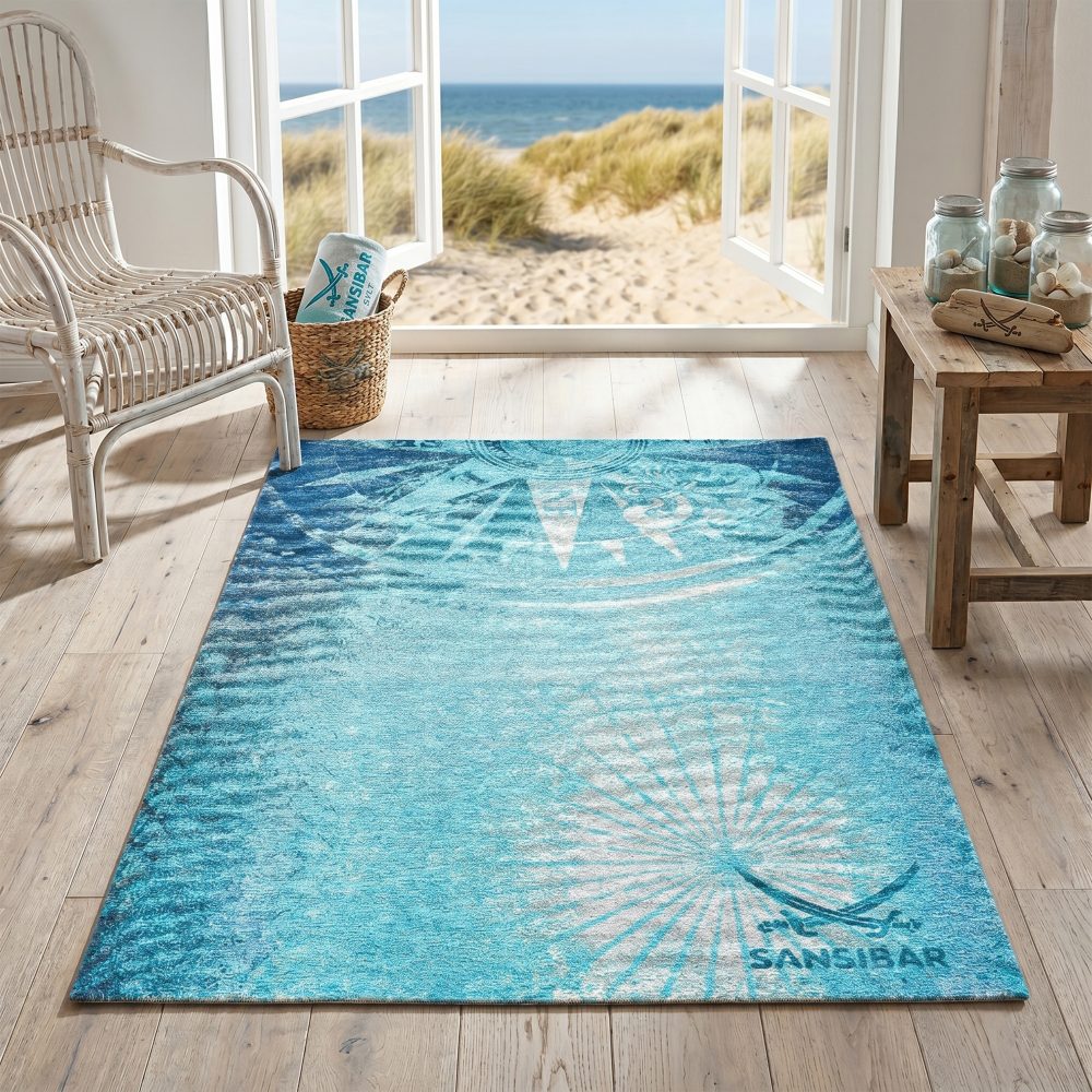 Sansibar Teppich »Keitum 011«, rechteckig, 3 mm Höhe, Flachgewebe, modernes Design, Motiv Kompass, ideal im Wohnzimmer & Schlafzimmer