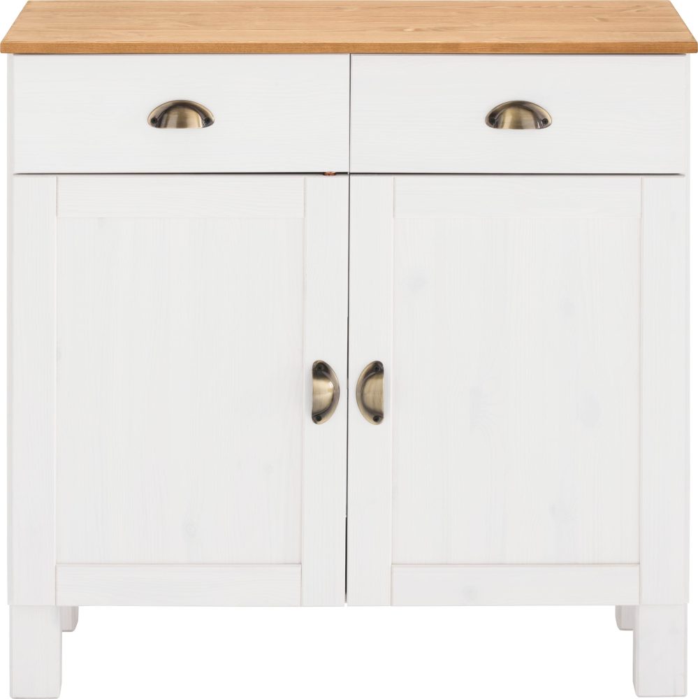 Home affaire Unterschrank »Oslo«, 85 cm breit, 38 cm tief, als Sideboard nutzbar, 2 Türen, 2 Schubkästen, aus massiver Kiefer, Metallgriffe, Landhaus-Optik
