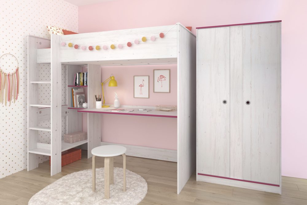 Parisot Jugendzimmer-Set »Smoozy«, (Set, 2 tlg., Hochbett mit integr. Schreibtisch und Kleiderschrank)
