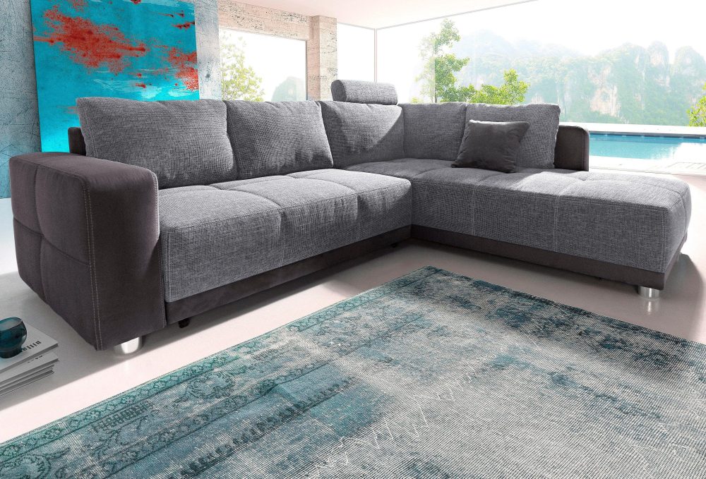 Places of Style Ecksofa, mit Bettfunktion, Bettkasten und Federkern, wahlweise mit 1 oder 3 Kopfstützen, Ottomane links oder rechts montierbar