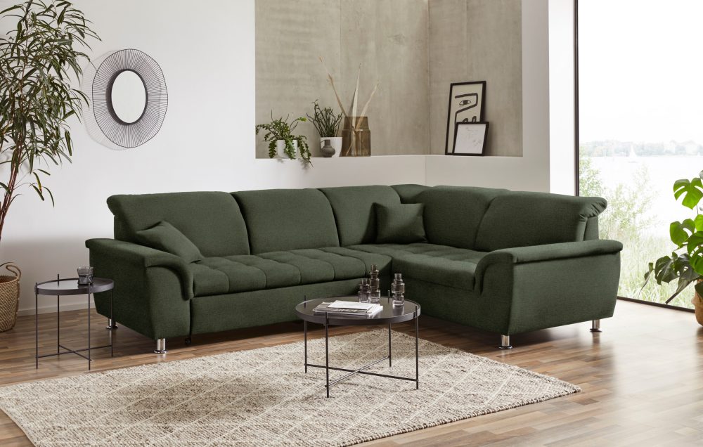DOMO collection Ecksofa »Franzi«, wahlweise mit Kopfteilverstellung (dann Breite: 275 cm), optional mit Bettfunktion, inklusive Zierkissen