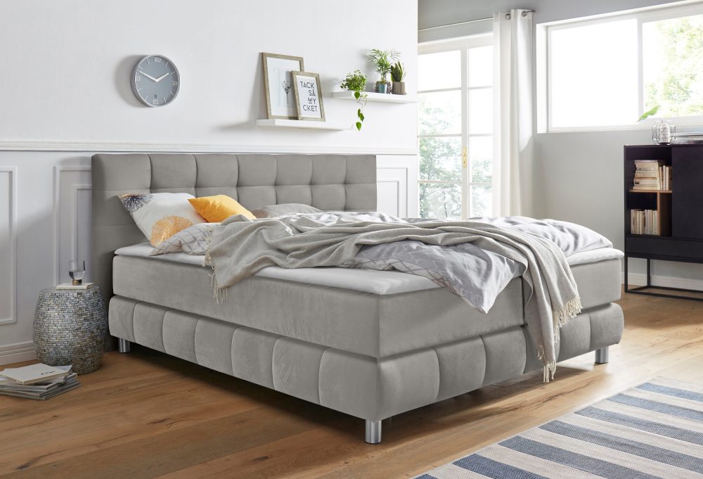 andas Boxspringbett »Salo XXL«, in Samtoptik oder Struktur, 6 Breiten in Überlänge 220cm, 4 Härtegrade