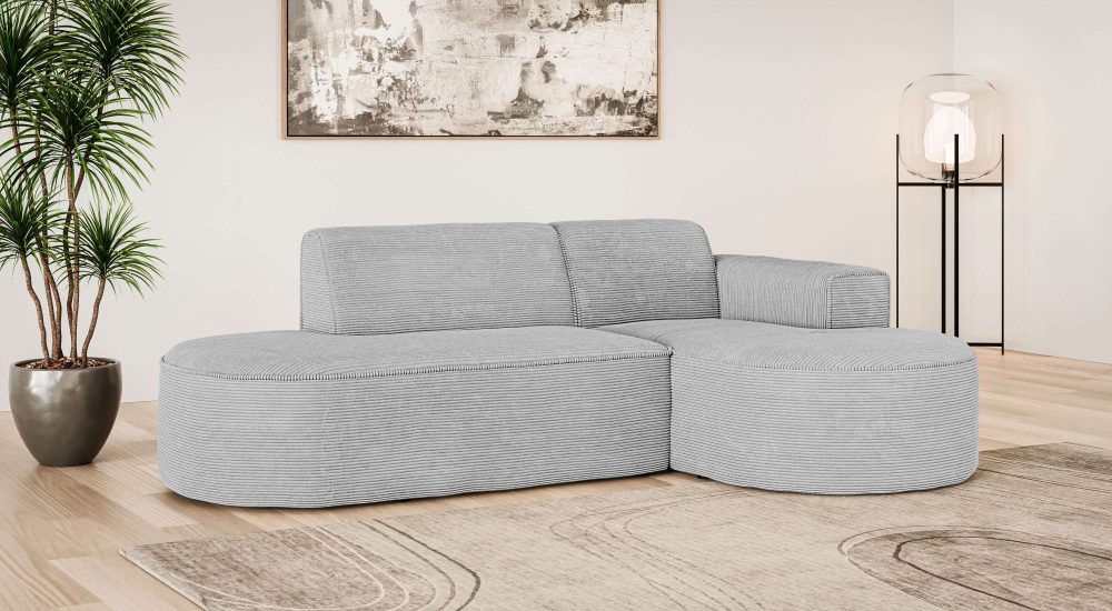 GOODproduct Ecksofa »ADELLA Design-Sofa mit Recamiere rechts/links, 248/159/76 cm« L-Form mit Wellenunterfederung, runde Form, auch in Cord