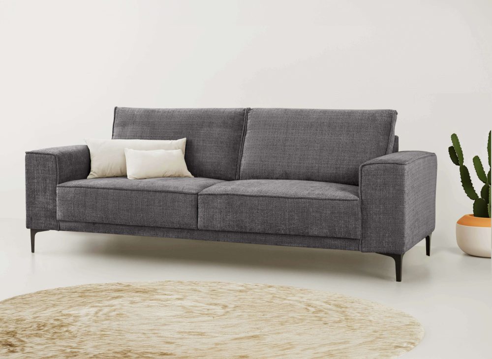 Places of Style 3-Sitzer »3er Sofa Oland, Struktur, Flachgewebe, Luxus-Microfaser, Boucle«, 224 cm, Wellenunterfederung, Skandi-Design, Metallfüsse