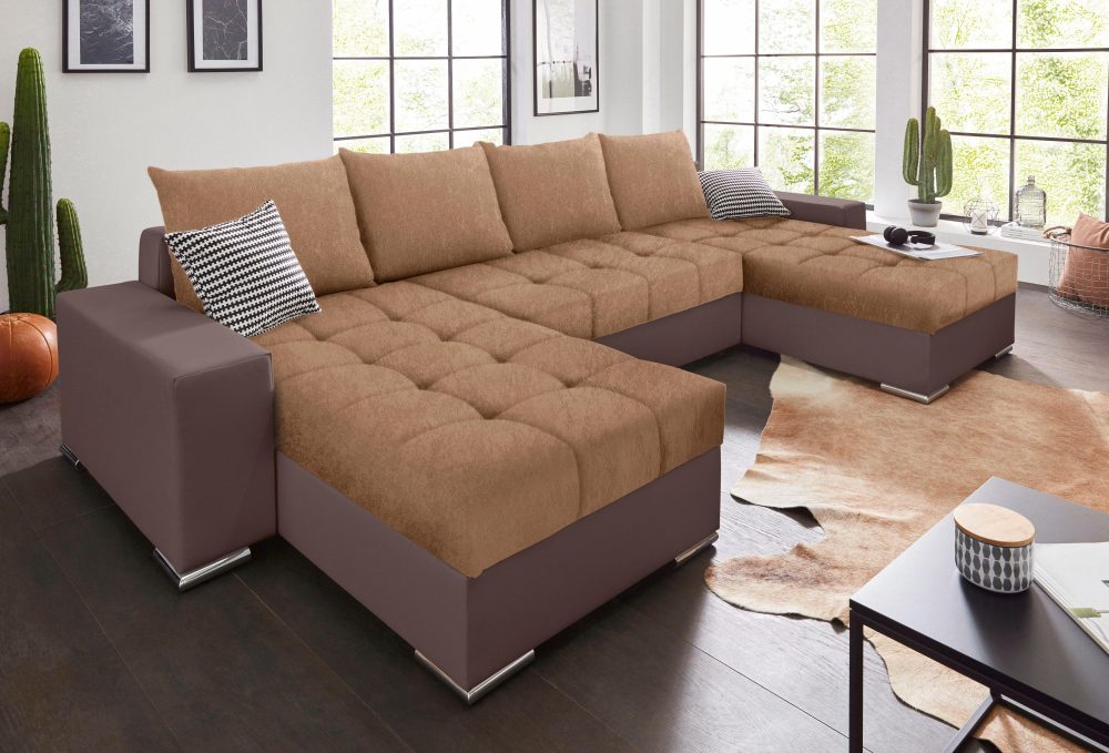 COLLECTION AB Wohnlandschaft, mit Bettfunktion, Bettkasten und XL-Recamiere, inklusive Federkern und loser Rücken- und Zierkissen