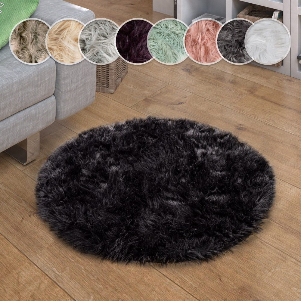 Paco Home Fellteppich »Playa 960«, rund, 60 mm Höhe, Kunstfell, Flokati-Optik, Hochflor, weich und flauschig, Uni-Farben, ideal im Wohnzimmer & Schlafzimmer