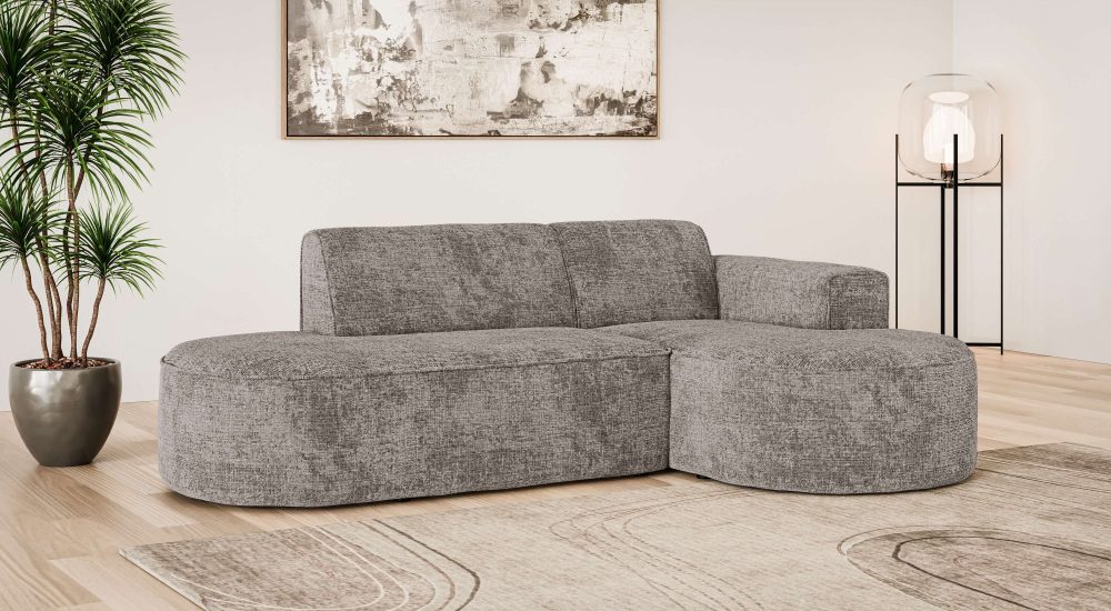 GOODproduct Ecksofa »ADELLA Design-Sofa mit Recamiere rechts/links, 248/159/76 cm« L-Form mit Wellenunterfederung, runde Form, auch in Cord
