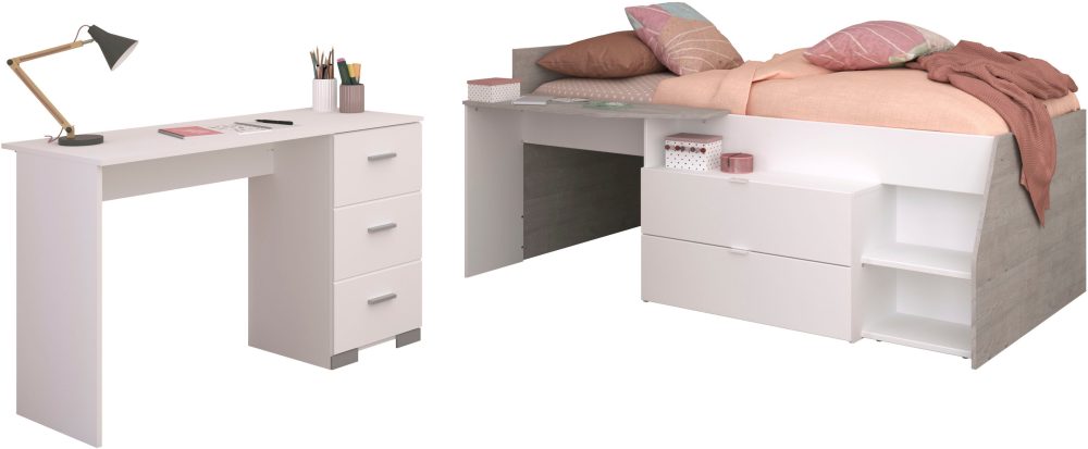 Parisot Jugendzimmer-Set »Parisot Milky 17«, (2 tlg.), halbhohes Hochbett
