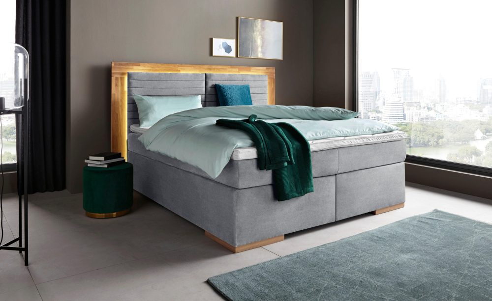 Home affaire Boxspringbett »Cup« mit LED-Beleuchtung, Massivholzrahmen und Topper, in 2 Härtegraden