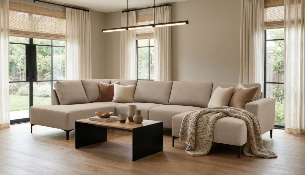 Home affaire Wohnlandschaft »Tournon U-Form, XXL Sofa, Breite 333 cm, Webstoff, Chenille«, Designsofa im nordischen Stil, Wellenunterfederung, Metallfüsse
