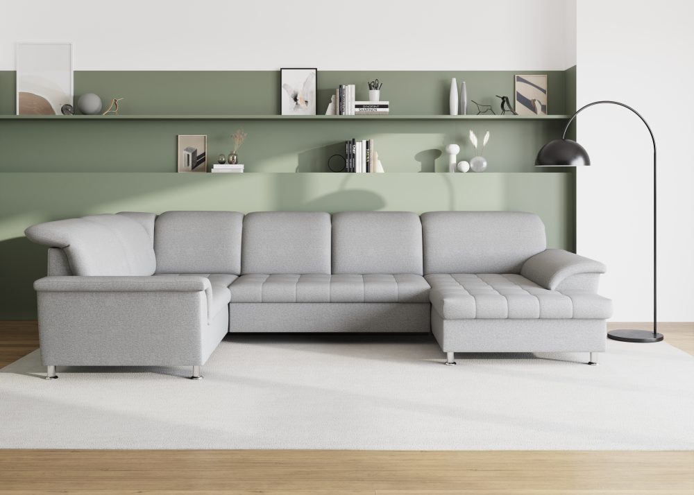 DOMO collection Wohnlandschaft »Franzi«, im XXL-Format, wahlweise mit Bettfunktion, Bettkasten und Kopfteilverstellung, frei im Raum stellbar