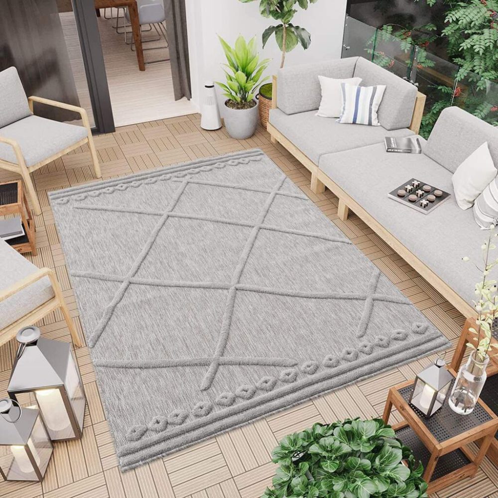 Carpet City Teppich »SANTORINI 58578«, rechteckig, 5 mm Höhe, 3D-Design: Flor erzeugt ein Hoch-Tief-Effekt, In- und Outdoor geeignet