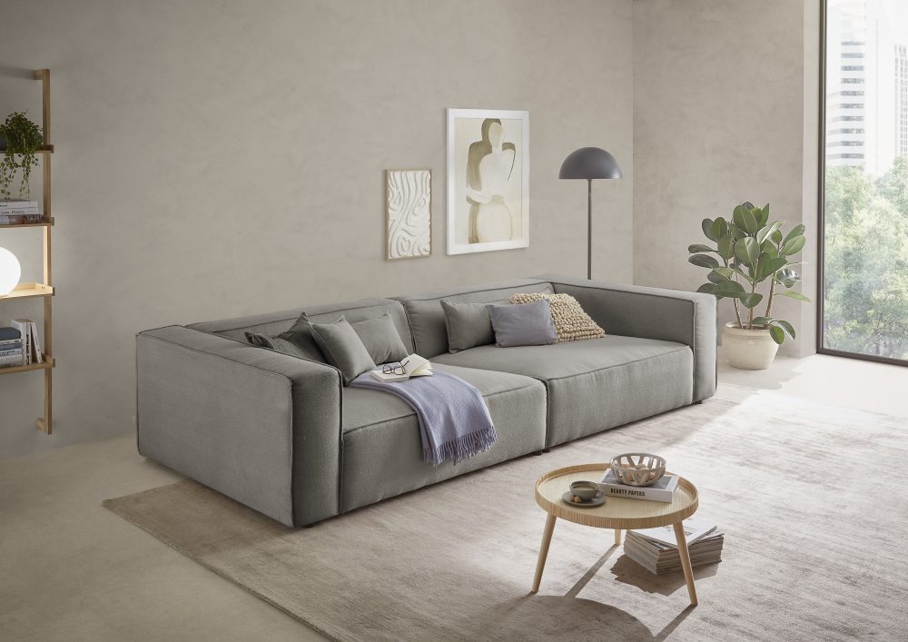 LeGer Home by Lena Gercke 3-Sitzer »PIARA, XXL Sofa mit Kedernaht, Big-Sofa in Cord oder Leinenoptik«, schwarze Füsse, bequemer Sitzkomfort, extra tiefe Sitzfläche