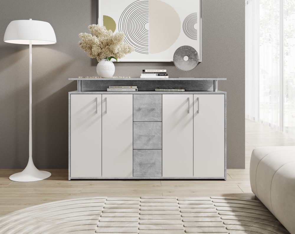 HBZ Sideboard »Drivno Sideboard, B/H/T 139x90x34 cm« 1 Stk. tlg. Breite 139cm, Kugelauszug, Einlegeböden verstellbar, 3 Schubkästen