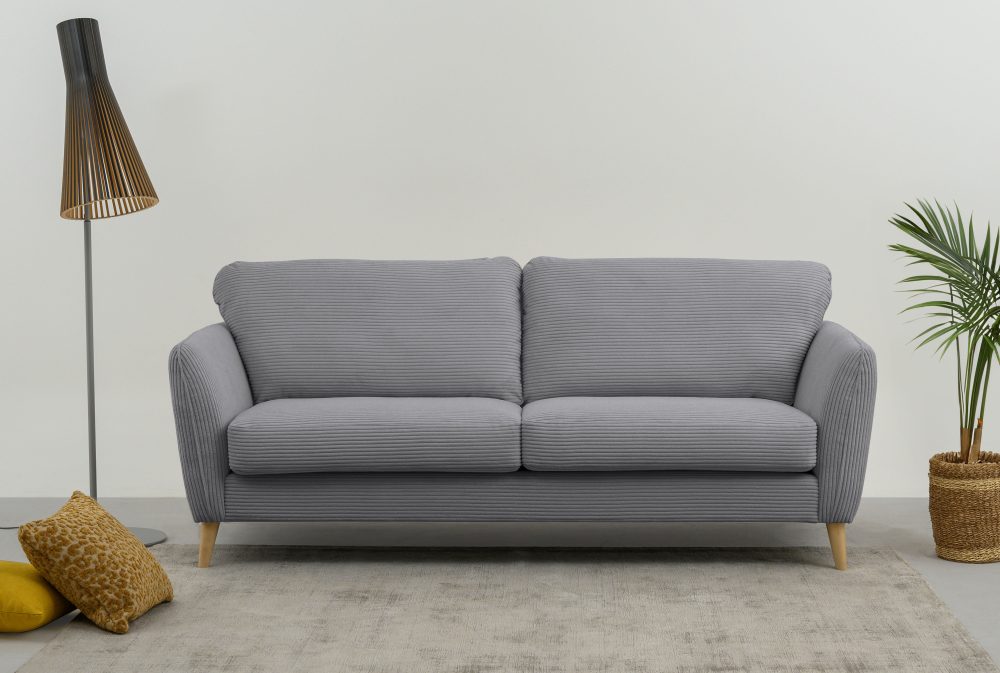 Home affaire 3-Sitzer »MARSEILLE 3er Sofa 206 cm, Cord, Flachgewebe, Struktur, Webstoff«, Massivholzbeine Eiche, Landhausstil, Wellenunterfederung