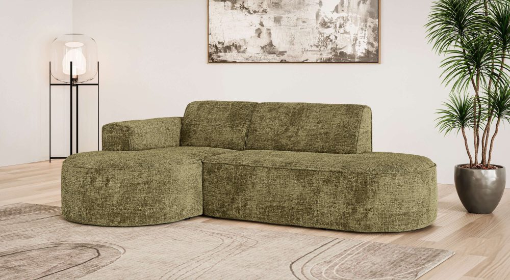 GOODproduct Ecksofa »ADELLA Design-Sofa mit Recamiere rechts/links, 248/159/76 cm« L-Form mit Wellenunterfederung, runde Form, auch in Cord
