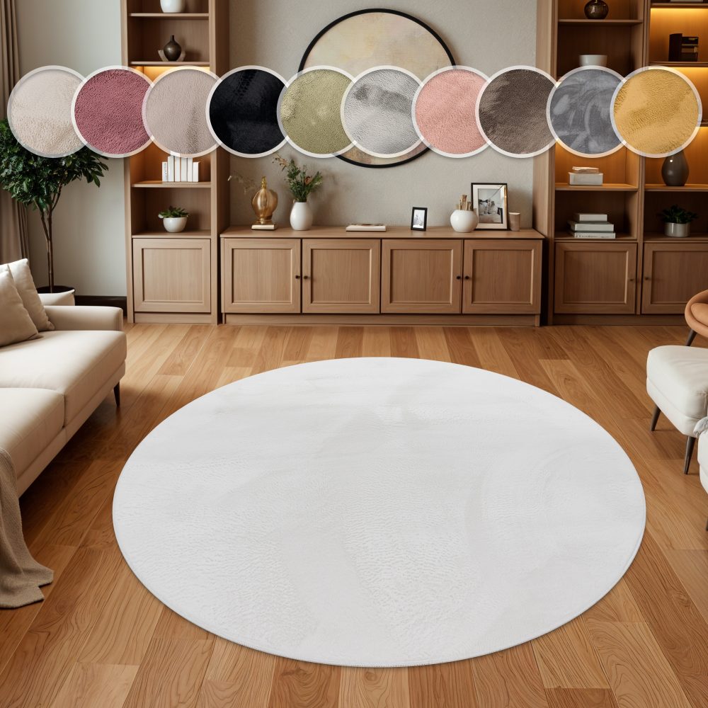 Paco Home Teppich »Soft 380«, rund, 22 mm Höhe, Kuschelteppich - besonders weich, Uni-Farben, ideal im Wohnzimmer & Schlafzimmer