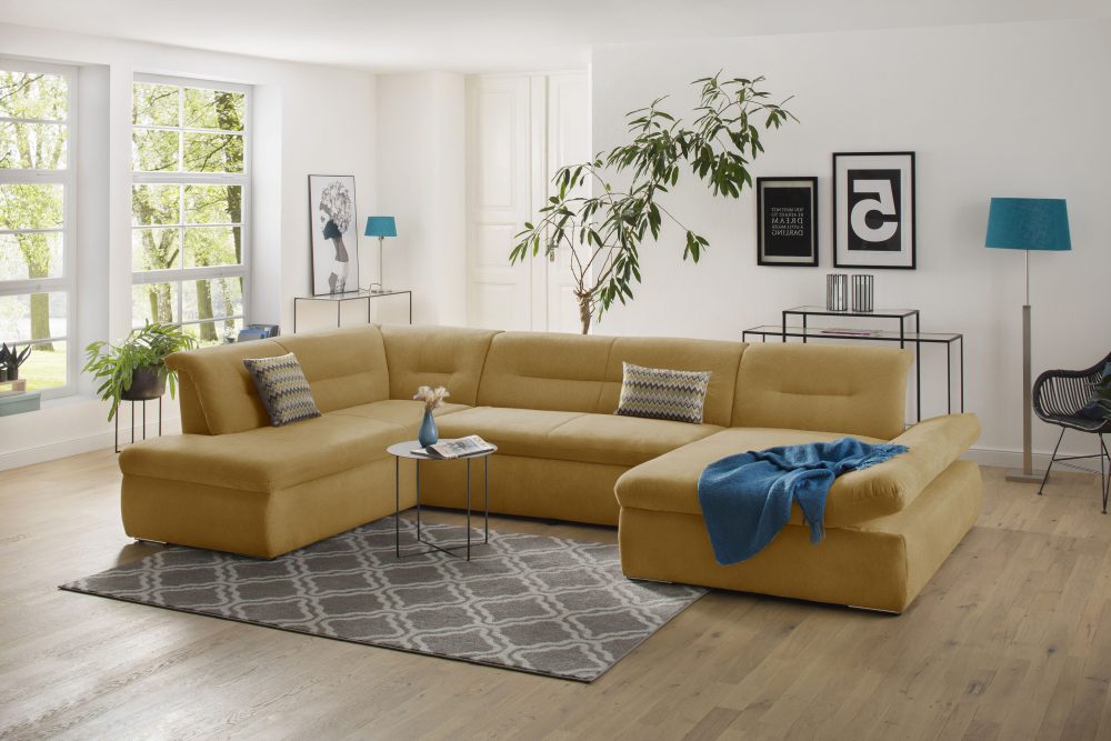 my home Wohnlandschaft »Avesa«, Wahlweise mit Armteilverstellung und Bettfunktion, B/T/H: 355/216/80 cm