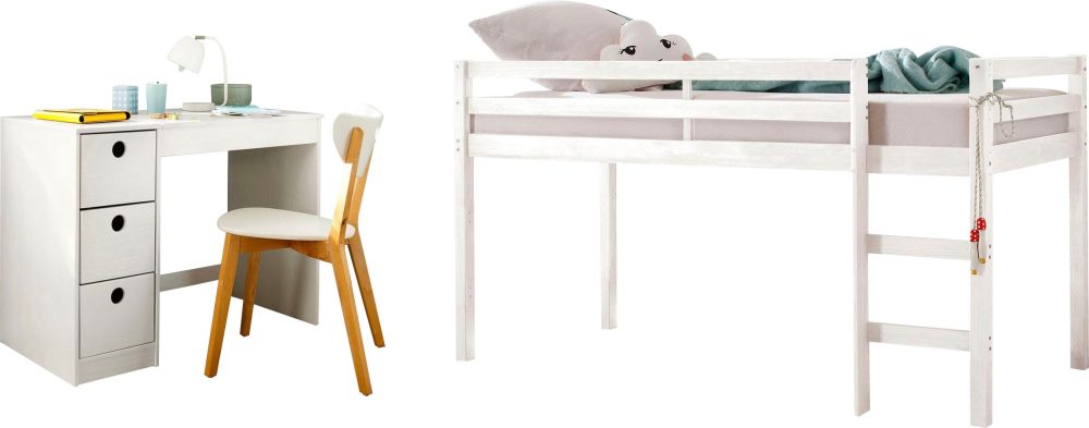 Lüttenhütt Jugendzimmer-Set »Alpi«, (Spar-Set, 2 St.), Hochbett und Schreibtisch mit Stauraum, perfekt für kleine Räume