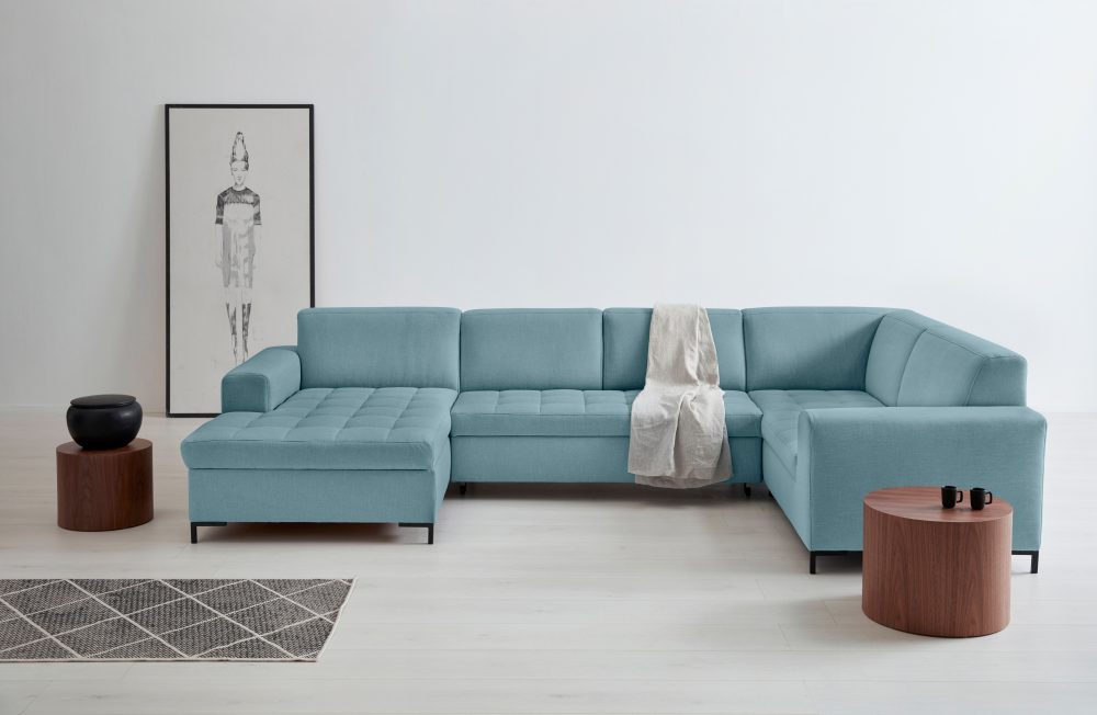 GOODproduct Wohnlandschaft »Grazzo«, hochwertige Stoffe aus recyceltem Material, Steppung im Sitzbereich, wahlweise mit Bettfunktion und Bettkasten