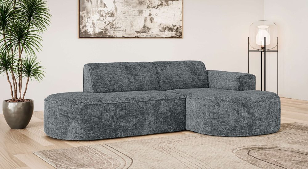 GOODproduct Ecksofa »ADELLA XL Design-Sofa mit Recamiere rechts/links, 263/159/76 cm« L-Form XL mit Wellenunterfederung, runde Form, auch in Cord
