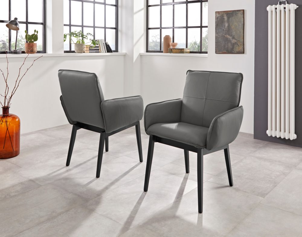 Premium collection by Home affaire Armlehnstuhl »Model 6«, (Set), 2 St., Leder, Bezug in Microfaser oder Leder und das Gestell ist Buche Massivholz in schwarz lackiert