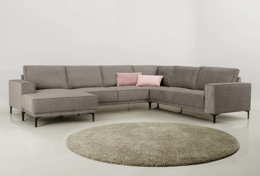 Places of Style Wohnlandschaft »XXL Sofa Oland, Struktur, Flachgewebe, Luxus-Microfaser, Boucle«, U-Form, 342 cm, Wellenunterfederung, Skandi-Design, Metallfüsse