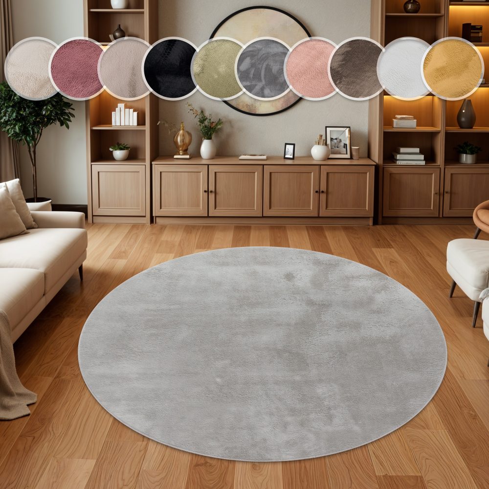 Paco Home Teppich »Soft 380«, rund, 22 mm Höhe, Kuschelteppich - besonders weich, Uni-Farben, ideal im Wohnzimmer & Schlafzimmer