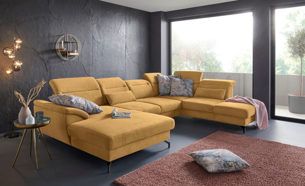 sit&more Wohnlandschaft, 12 cm Fusshöhe, inklusive Sitztiefenverstellung, wahlweise Kopfteilverstellung, wahlweise in 2 unterschiedlichen Fussfarben