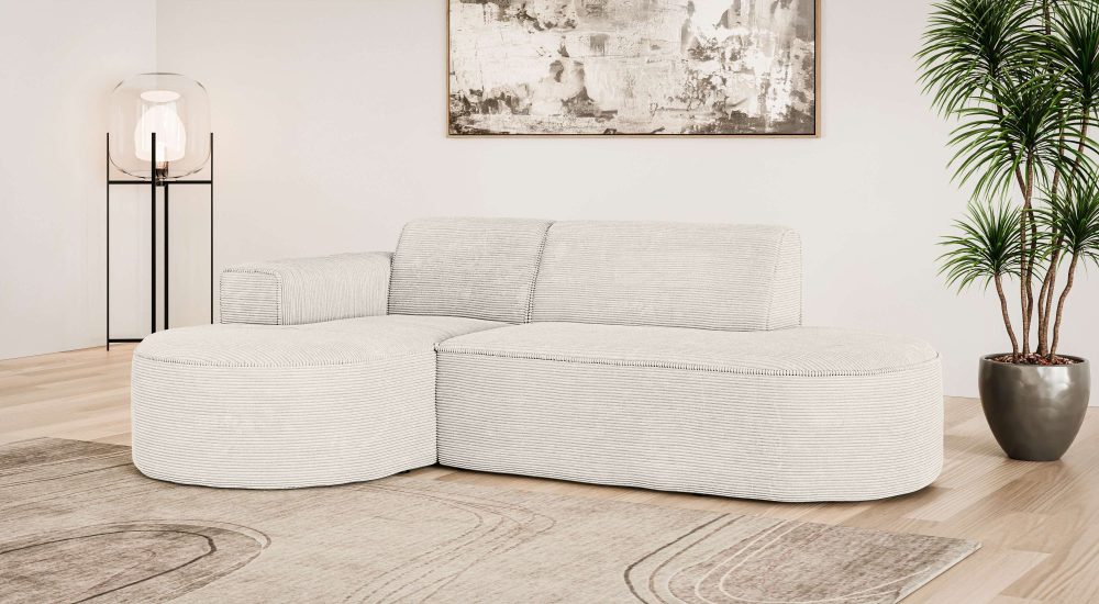 GOODproduct Ecksofa »ADELLA Design-Sofa mit Recamiere rechts/links, 248/159/76 cm« L-Form mit Wellenunterfederung, runde Form, auch in Cord