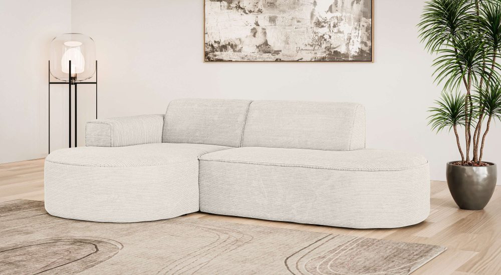 GOODproduct Ecksofa »ADELLA XL Design-Sofa mit Recamiere rechts/links, 263/159/76 cm« L-Form XL mit Wellenunterfederung, runde Form, auch in Cord
