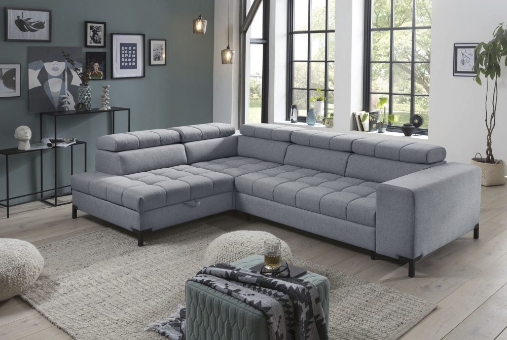 exxpo - sofa fashion Ecksofa, Steppung im Sitzbereich, Wahlweise mit Bettfunktion und Bettkasten, inklusive 5 verstellbaren Kopfstützen