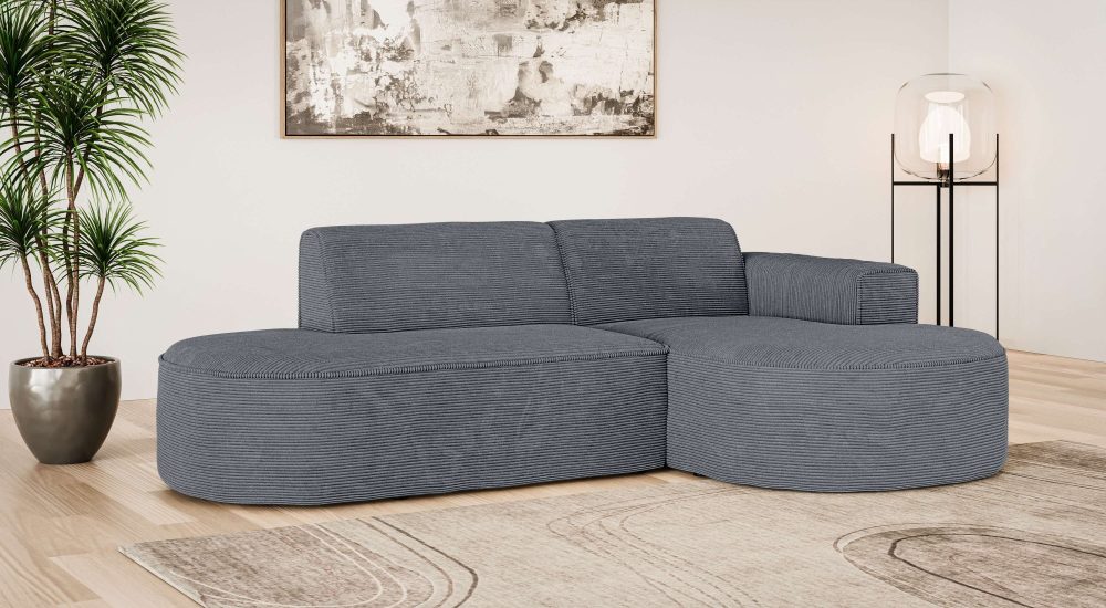 GOODproduct Ecksofa »ADELLA XL Design-Sofa mit Recamiere rechts/links, 263/159/76 cm« L-Form XL mit Wellenunterfederung, runde Form, auch in Cord