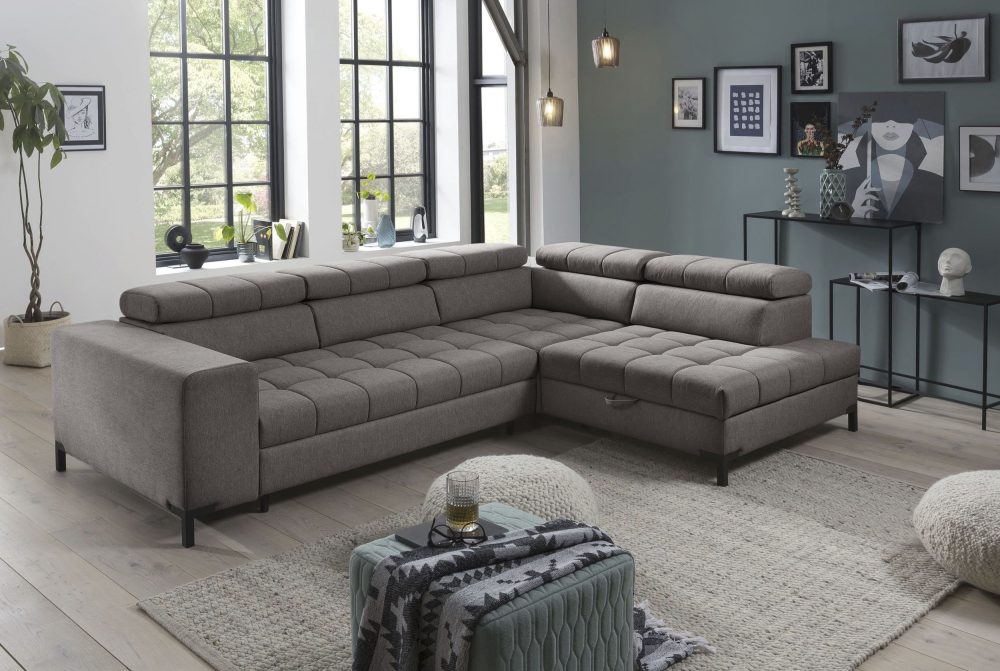 exxpo - sofa fashion Ecksofa, Steppung im Sitzbereich, Wahlweise mit Bettfunktion und Bettkasten, inklusive 5 verstellbaren Kopfstützen