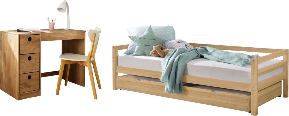 Lüttenhütt Jugendzimmer-Set »Alpi«, (Spar-Set, 2 St.), Daybed mit 2. Liegefläche und Schreibtisch mit Stauraum, platzsparend