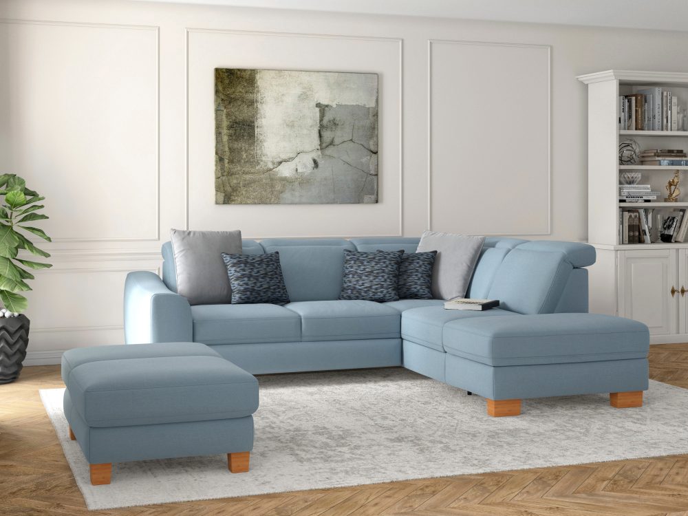 sit&more Ecksofa »Durness«, mit Federkern und hochwertigen Massivholzfüssen, wahlweise mit Kopfteilverstellung, Bettfunktion und Stauraum oder mit Bettfunktion und Bettkasten