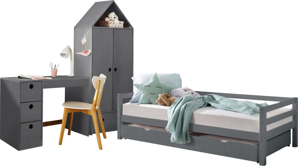 Lüttenhütt Jugendzimmer-Set »Alpi«, (Spar-Set, 3 St.), Daybed, Schreibtisch mit Stauraum und Kleiderschrank in Hausoptik