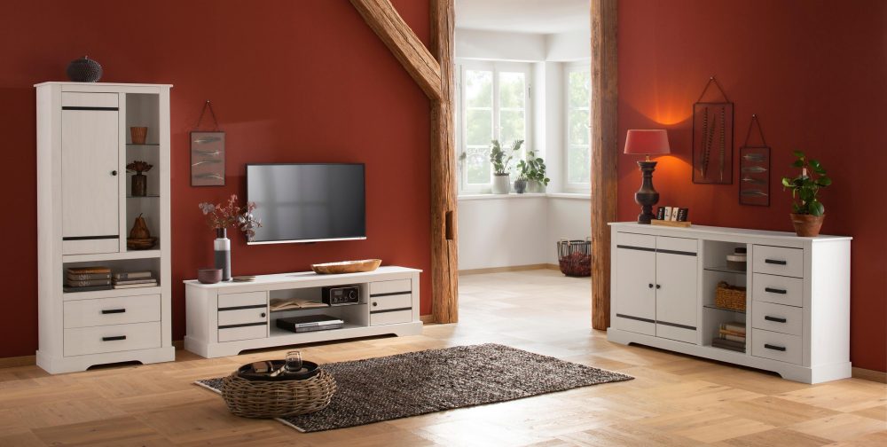 Home affaire Sideboard »Loki«, aus massivem Kiefernholz, mit zwei verstellbaren Glaseinlegeböden, Breite 170 cm